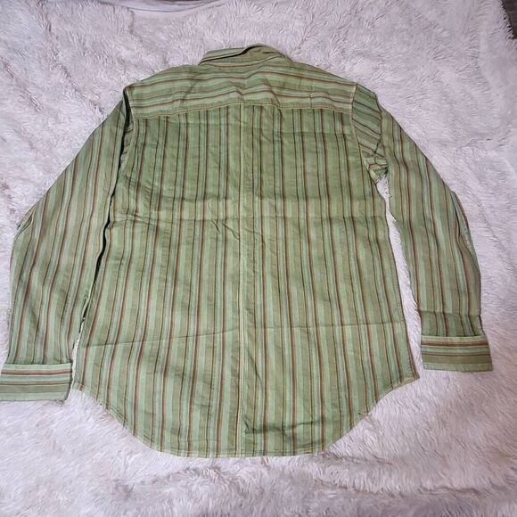 Men's stripe green stripe long sleeve button-up with chest pocket shirt L - Picture 3 of 6